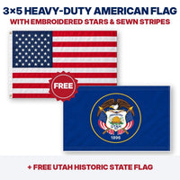 3x5 heavy-duty American flag plus FREE Utah Historic State Flag