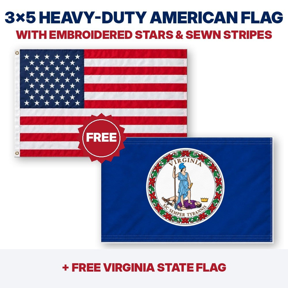 3x5 heavy-duty American flag plus FREE Virginia State Flag