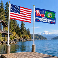 American flag and Proud Washington Republican flag flying side by side outdoors
