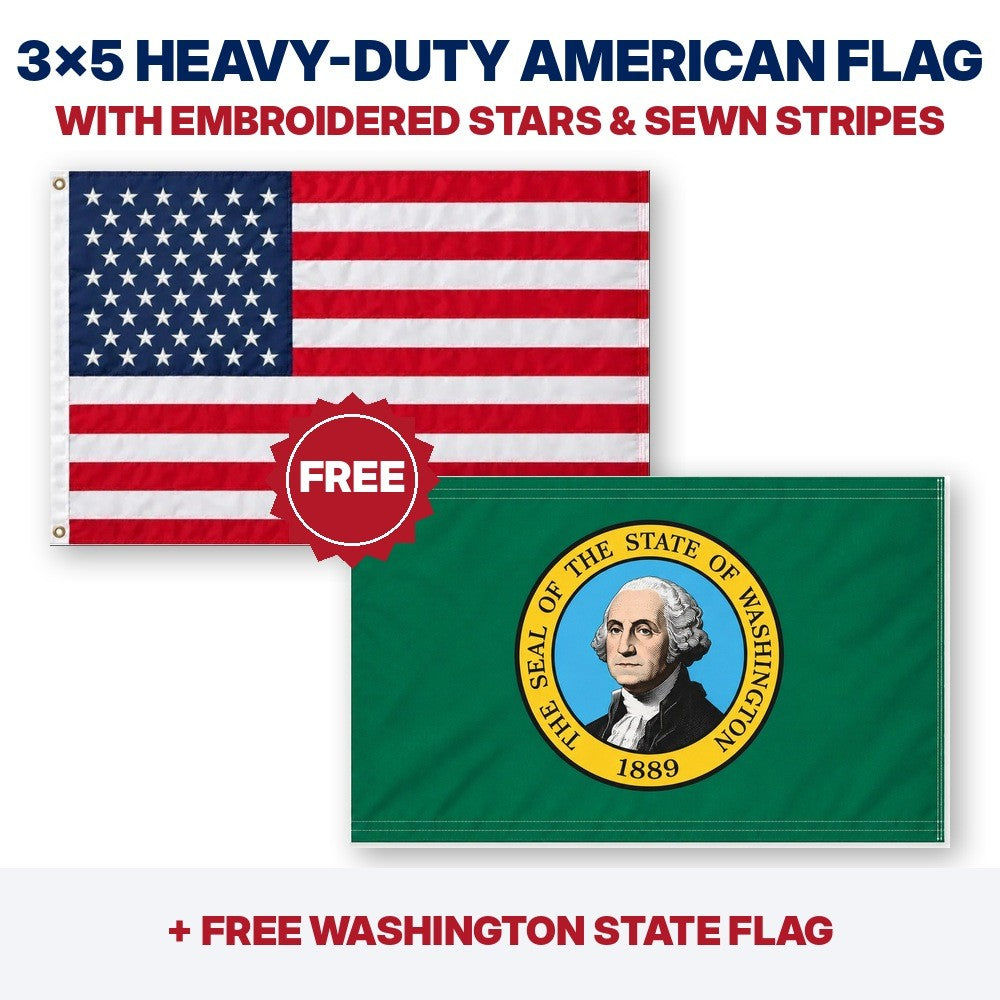 3x5 heavy-duty American flag plus FREE Washington State Flag