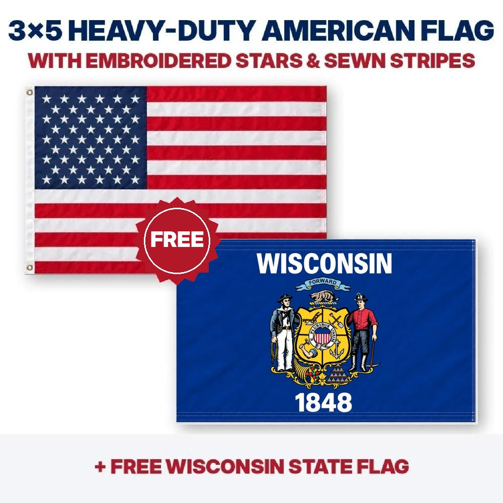 3x5 heavy-duty American flag plus FREE Wisconsin State Flag