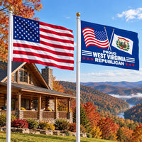 American flag and Proud West Virginia Republican flag flying side by side outdoors