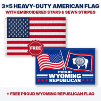 3x5 heavy-duty American flag plus FREE Proud Wyoming Republican flag