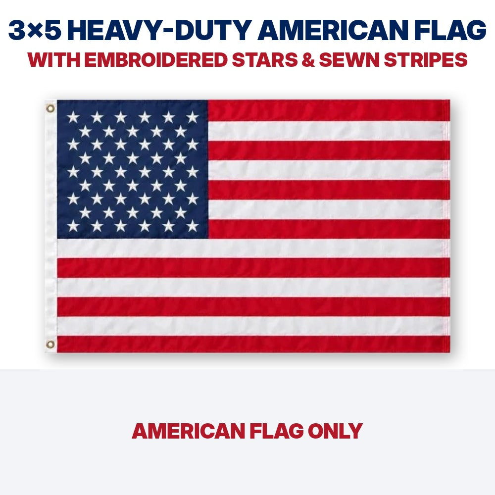3x5 heavy-duty American flag with embroidered stars and sewn stripes