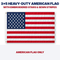 3x5 heavy-duty American flag with embroidered stars and sewn stripes