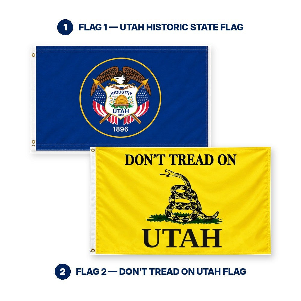 Utah Historic State Flag and Don't Tread on Utah Flag 3x5 2-Pack features and size details