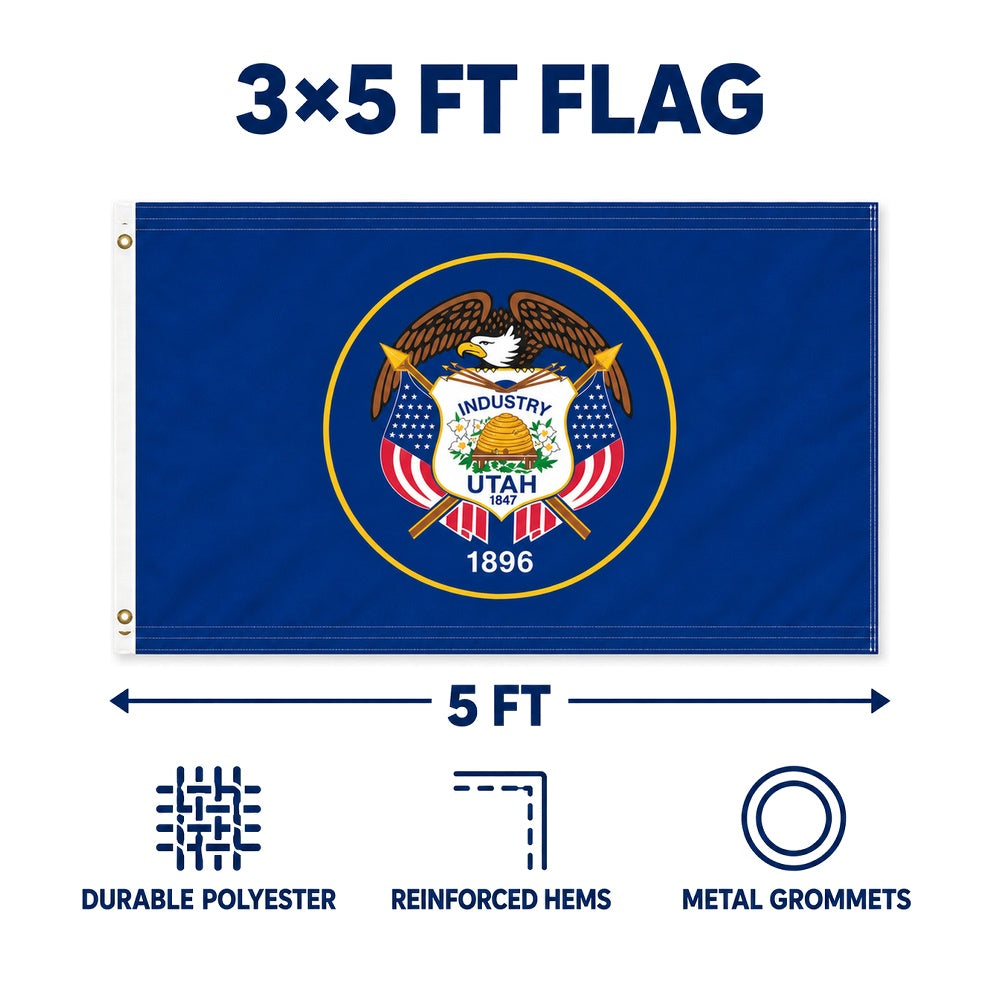 Utah Historic State Flag 3x5 features and size details
