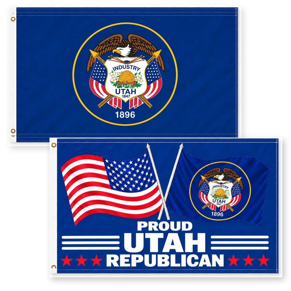 Utah Historic State Flag and Proud Utah Republican Flag 3x5 2-Pack