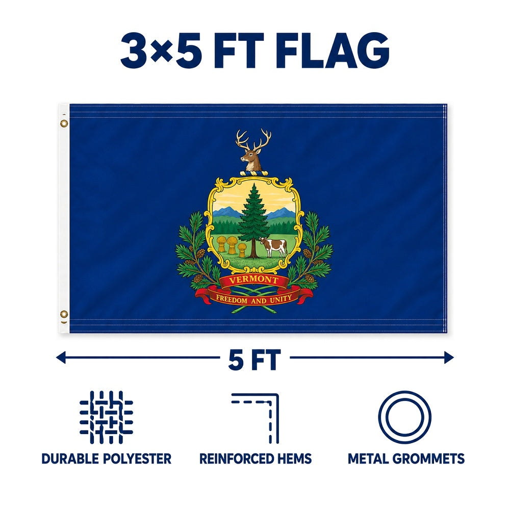Vermont State Flag 3x5 features and size details