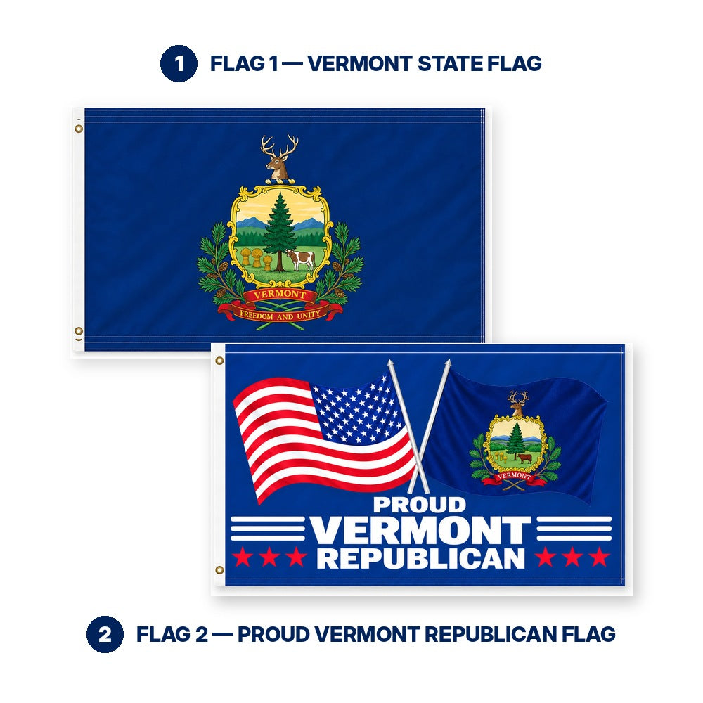 Vermont State Flag and Proud Vermont Republican Flag 3x5 2-Pack features and size details