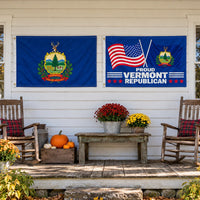 Vermont State Flag and Proud Vermont Republican Flag 3x5 2-Pack displayed outdoors