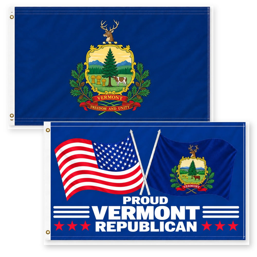 Vermont State Flag and Proud Vermont Republican Flag 3x5 2-Pack