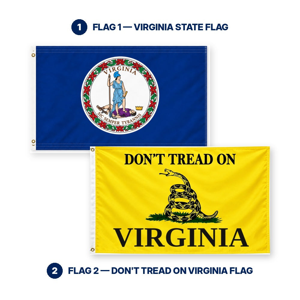 Virginia State Flag and Don't Tread on Virginia Flag 3x5 2-Pack features and size details