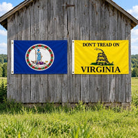 Virginia State Flag and Don't Tread on Virginia Flag 3x5 2-Pack displayed outdoors