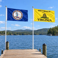 Virginia State Flag and Don't Tread on Virginia Flag 3x5 2-Pack displayed outdoors
