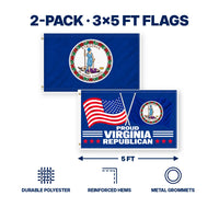 Virginia State Flag and Proud Virginia Republican Flag 3x5 2-Pack features and size details