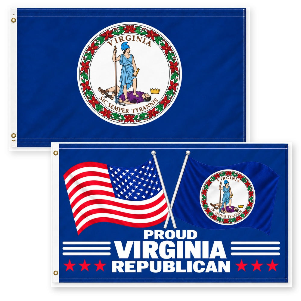 Virginia State Flag and Proud Virginia Republican Flag 3x5 2-Pack