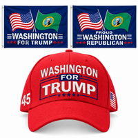 Washington Hat + 2 Flags Bundle: embroidered red Washington hat, Washington 3x5 flag and Proud Washington Republican 3x5 flag