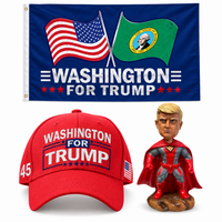 Washington Patriot Bundle: Washington 3x5 flag, embroidered red Washington hat and 8 inch superhero bobblehead
