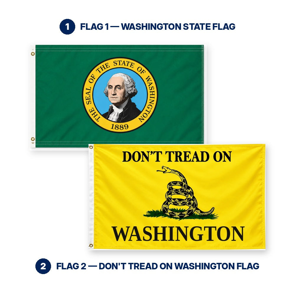 Washington State Flag and Don't Tread on Washington Flag 3x5 2-Pack features and size details