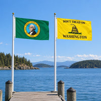 Washington State Flag and Don't Tread on Washington Flag 3x5 2-Pack displayed outdoors