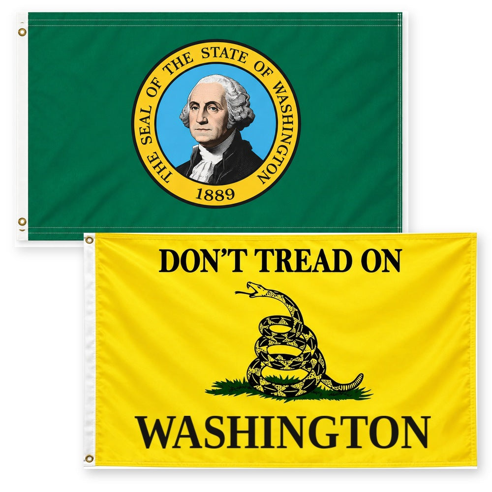 Washington State Flag and Don't Tread on Washington Flag 3x5 2-Pack
