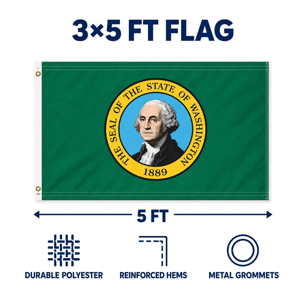 Washington State Flag 3x5 features and size details