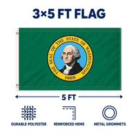 Washington State Flag 3x5 features and size details