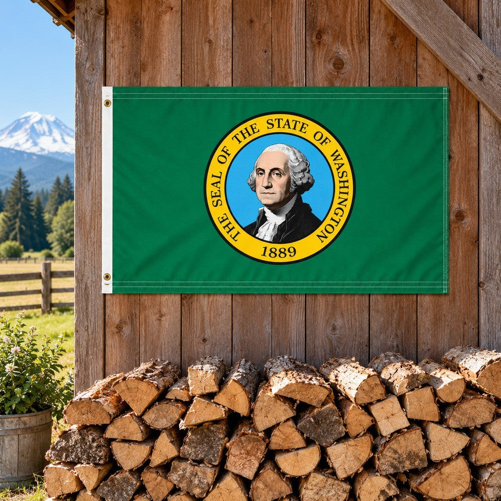 Washington State Flag 3x5 displayed outdoors