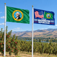 Washington State Flag and Proud Washington Republican Flag 3x5 2-Pack displayed outdoors