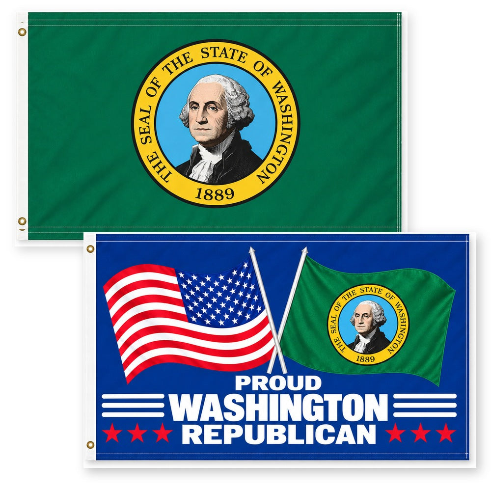 Washington State Flag and Proud Washington Republican Flag 3x5 2-Pack