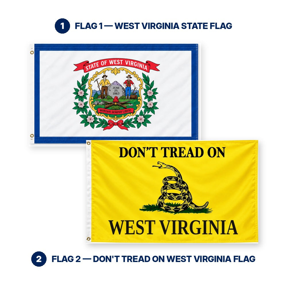 West Virginia State Flag and Don't Tread on West Virginia Flag 3x5 2-Pack features and size details
