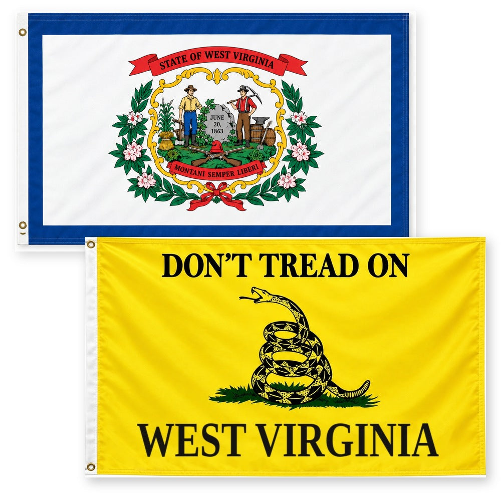 West Virginia State Flag and Don't Tread on West Virginia Flag 3x5 2-Pack