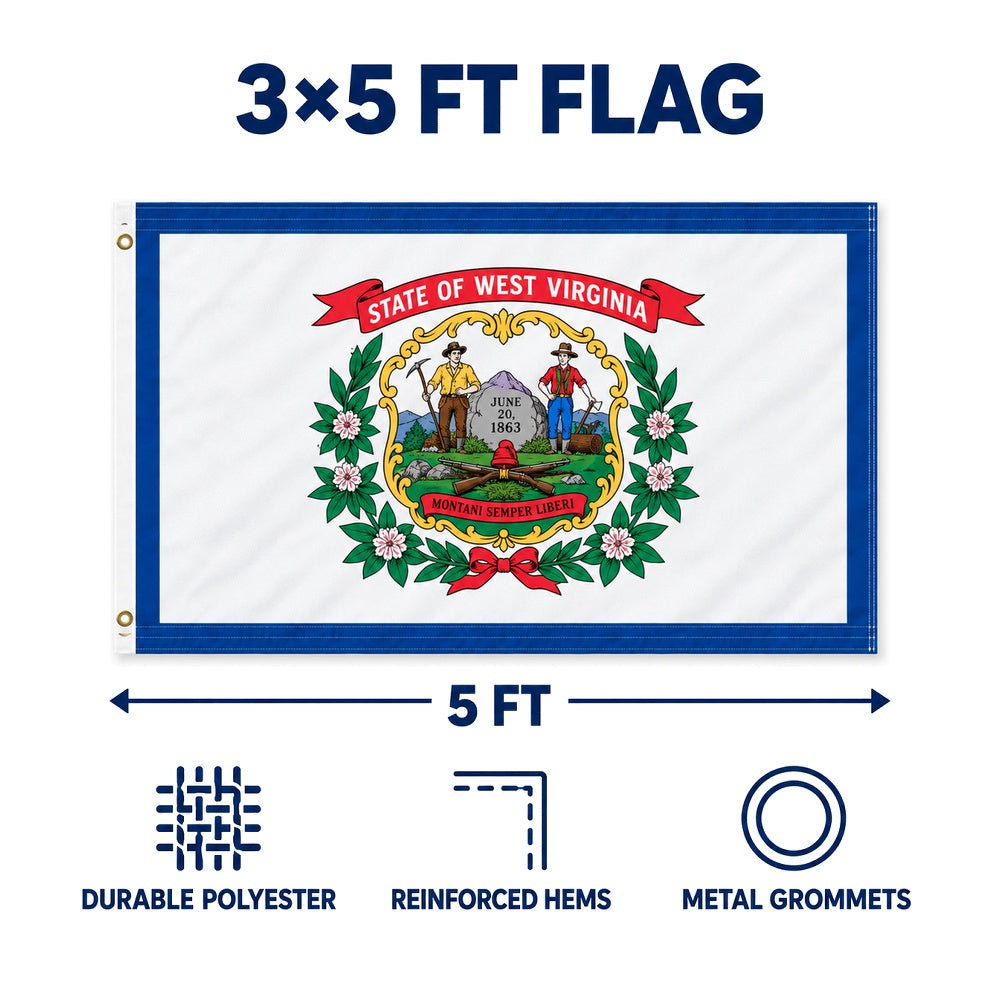 West Virginia State Flag 3x5 features and size details