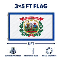 West Virginia State Flag 3x5 features and size details
