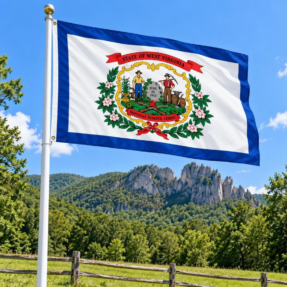 West Virginia State Flag 3x5 displayed outdoors