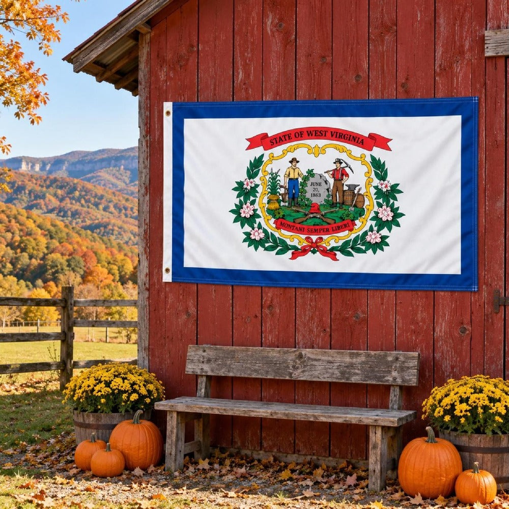 West Virginia State Flag 3x5 displayed outdoors