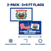 West Virginia State Flag and Proud West Virginia Republican Flag 3x5 2-Pack features and size details