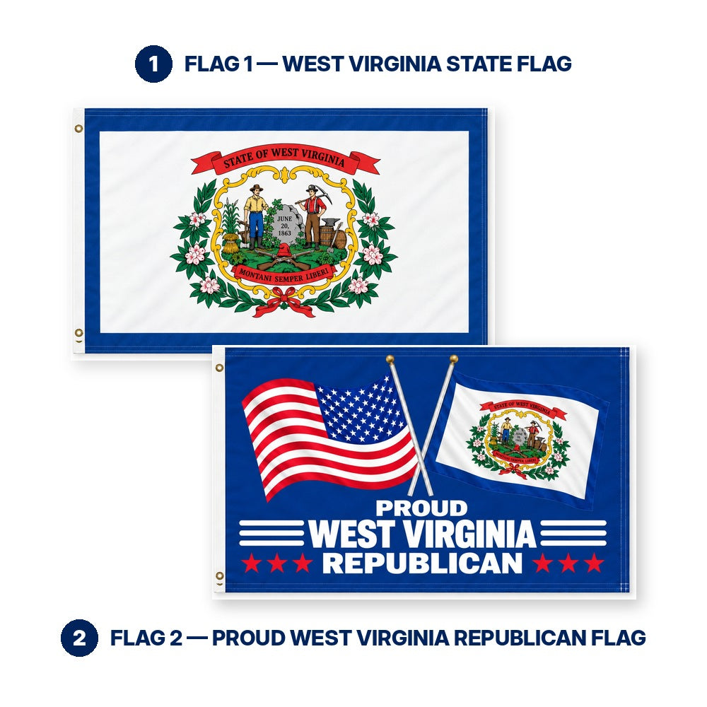 West Virginia State Flag and Proud West Virginia Republican Flag 3x5 2-Pack features and size details