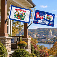 West Virginia State Flag and Proud West Virginia Republican Flag 3x5 2-Pack displayed outdoors