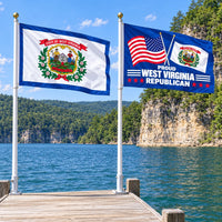 West Virginia State Flag and Proud West Virginia Republican Flag 3x5 2-Pack displayed outdoors