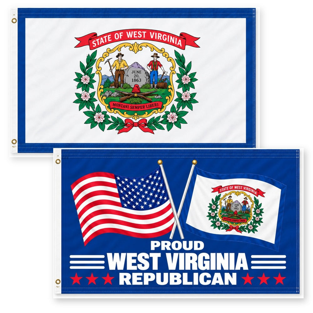 West Virginia State Flag and Proud West Virginia Republican Flag 3x5 2-Pack