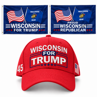 Wisconsin Hat + 2 Flags Bundle: embroidered red Wisconsin hat, Wisconsin 3x5 flag and Proud Wisconsin Republican 3x5 flag