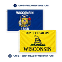 Wisconsin State Flag and Don't Tread on Wisconsin Flag 3x5 2-Pack features and size details