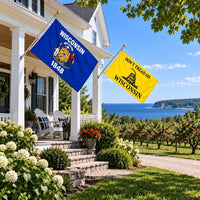 Wisconsin State Flag and Don't Tread on Wisconsin Flag 3x5 2-Pack displayed outdoors