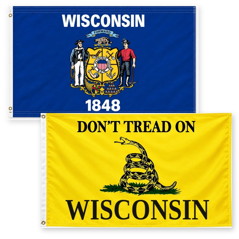 Wisconsin State Flag and Don't Tread on Wisconsin Flag 3x5 2-Pack