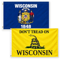 Wisconsin State Flag and Don't Tread on Wisconsin Flag 3x5 2-Pack
