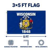 Wisconsin State Flag 3x5 features and size details