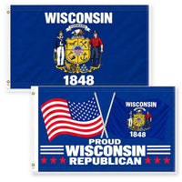 Wisconsin State Flag and Proud Wisconsin Republican Flag 3x5 2-Pack