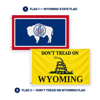 Wyoming State Flag and Don't Tread on Wyoming Flag 3x5 2-Pack features and size details